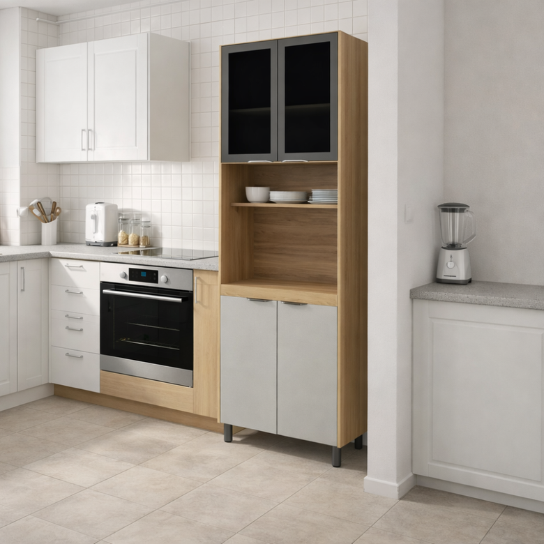 Paneleiro 70 cm 2 Portas de Vidro e 2 Portas MDP Firenze Demóbile