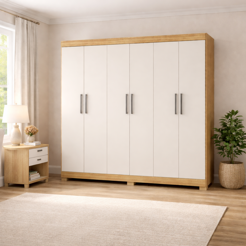 Guarda-Roupas Casal 6 Portas Prático Demóbile - CINAMOMO/OFFWHITE