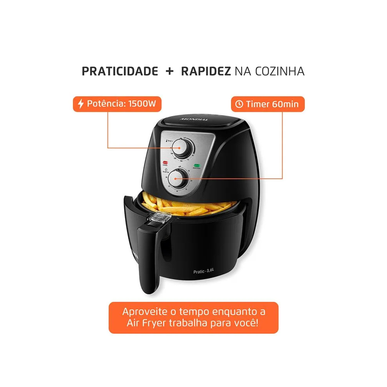 Fritadeira Sem Óleo Air Fryer Pratic 3,6L Mondial AF-36-BI