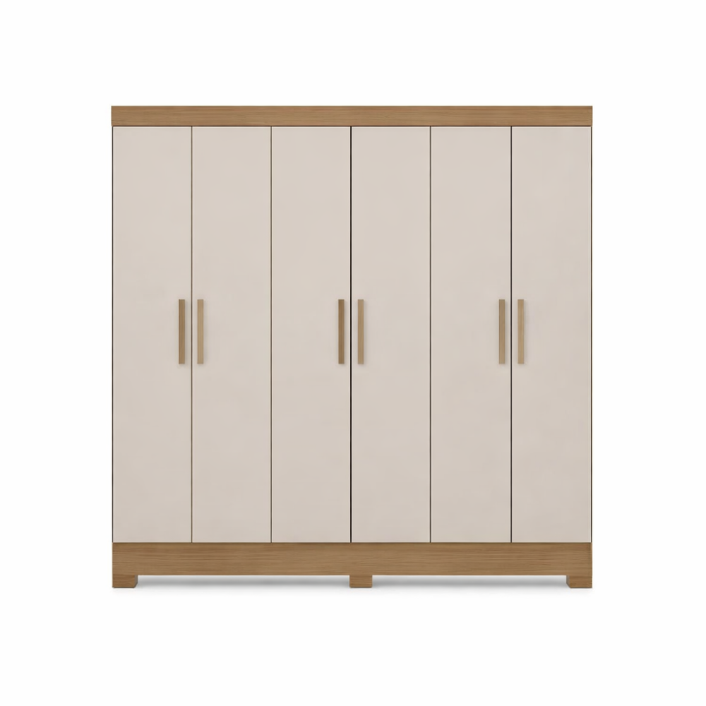 Guarda-Roupa Casal 6 Portas 3 gavetas Prático Demóbile - AMENDOLA /OFF WHITE