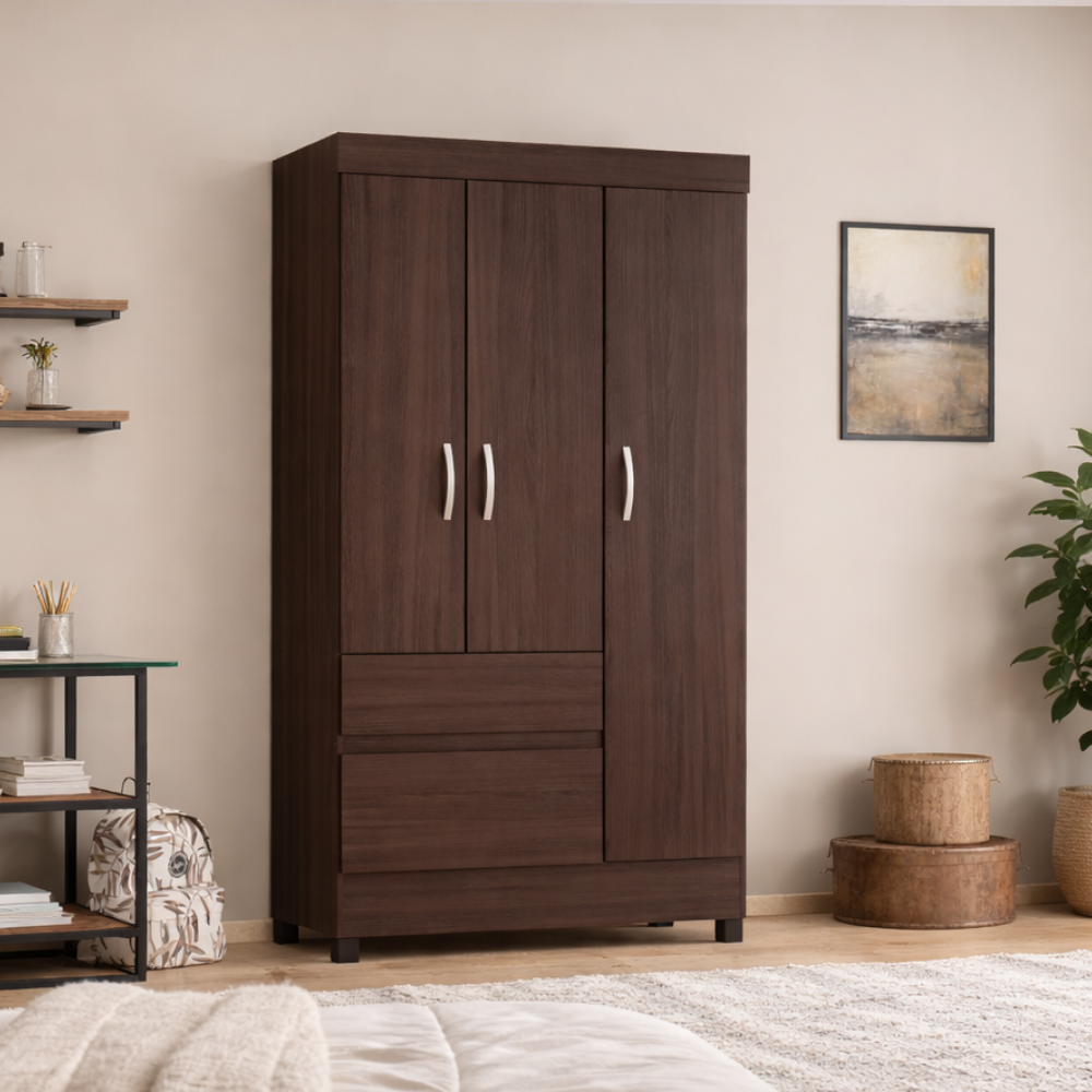 Guarda-Roupa Solteiro 3 Portas 2 Gavetas Wind Demóbile - AMENDOLA/NUDEPRETO