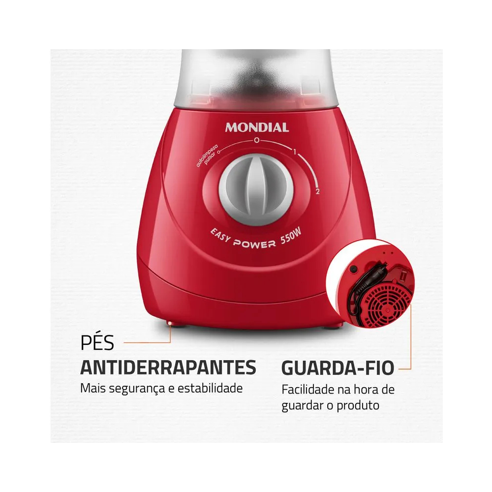 Liquidificador Mondial Easy Power L-550 2 Velocidades 550W - VERM