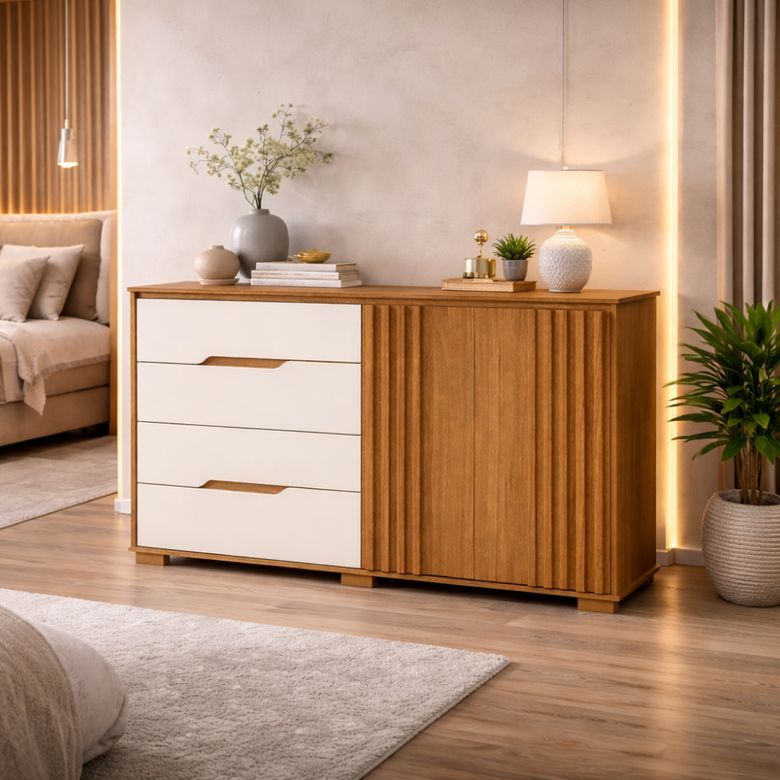 Cômoda Com Sapateira 4 Gavetas 2 Portas Texas Moval