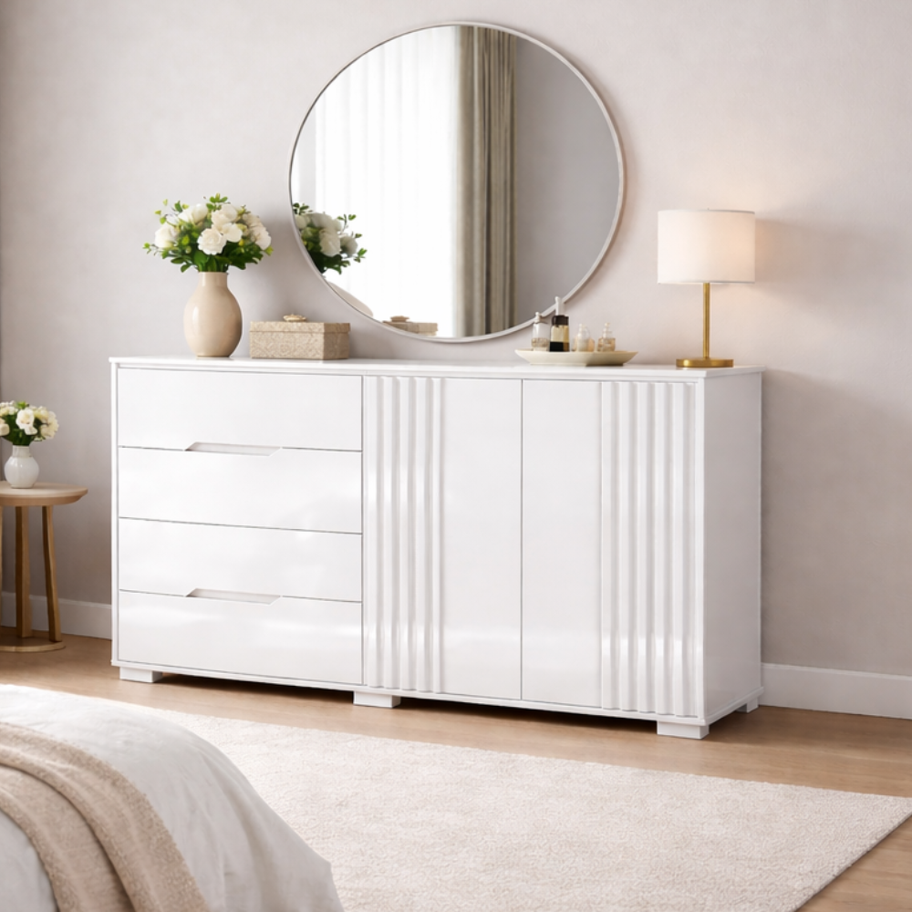 Cômoda Com Sapateira 4 Gavetas 2 Portas Texas Moval - BRANCO