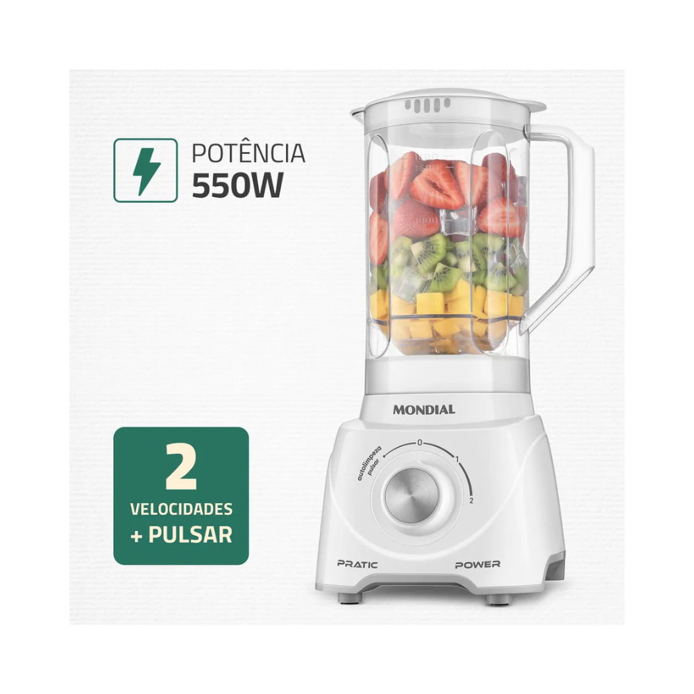 Liquidificador 550W  2 Velocidades  Pratic Power L-97-W Mondial - BRANCO