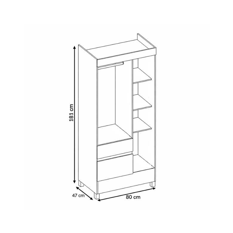 Guarda-Roupa Solteiro 3 Portas 2 Gavetas Wind Demóbile