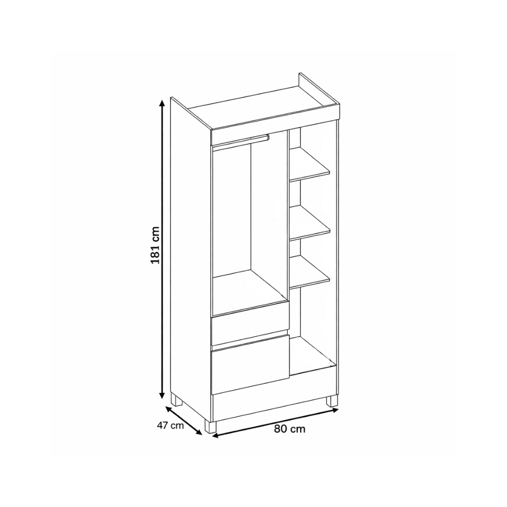 Guarda-Roupa Solteiro 3 Portas 2 Gavetas Wind Demóbile