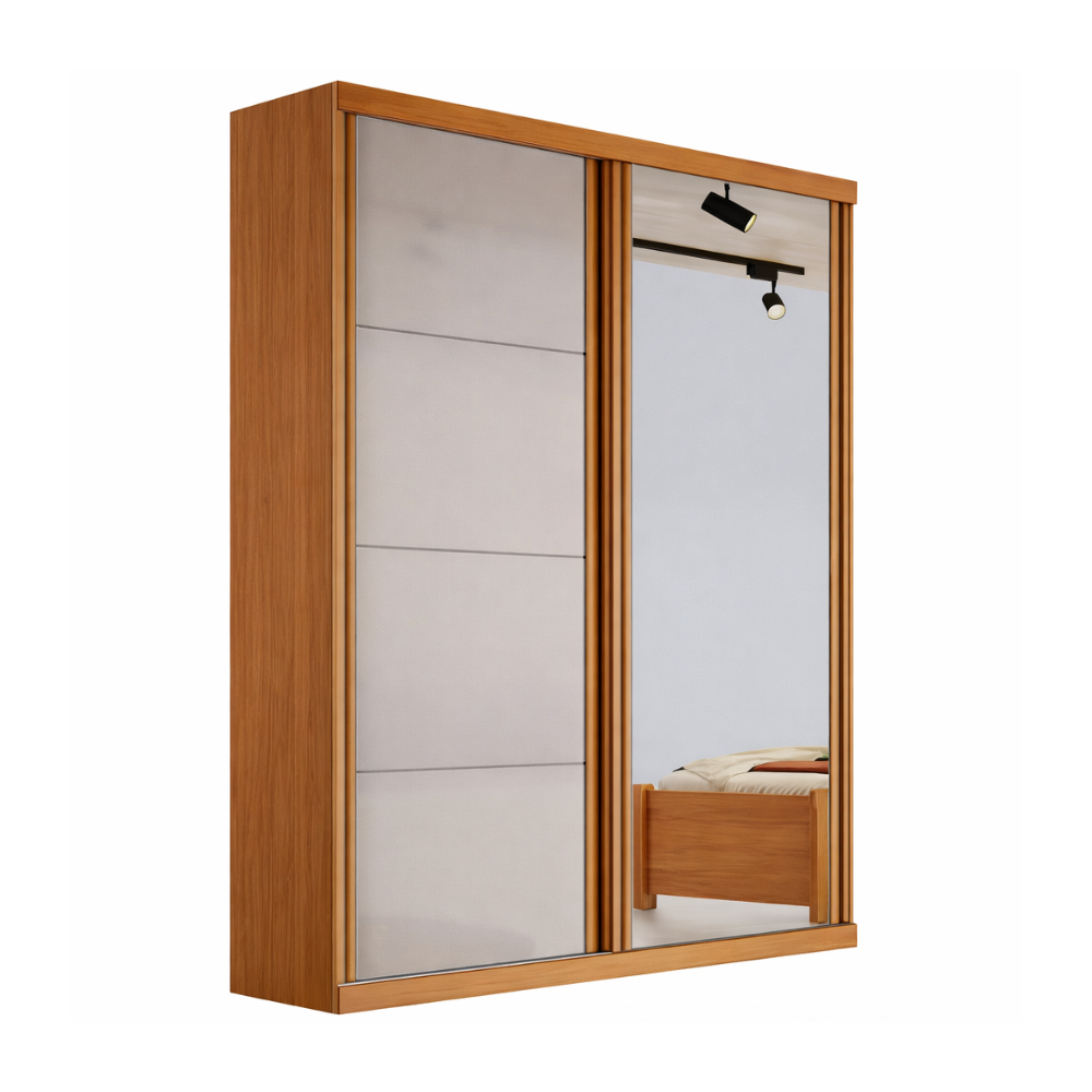 Guarda Roupa Solteiro com Espelho 2 Portas 2 Gavetas Buzios Bianchi - OFF WHITE