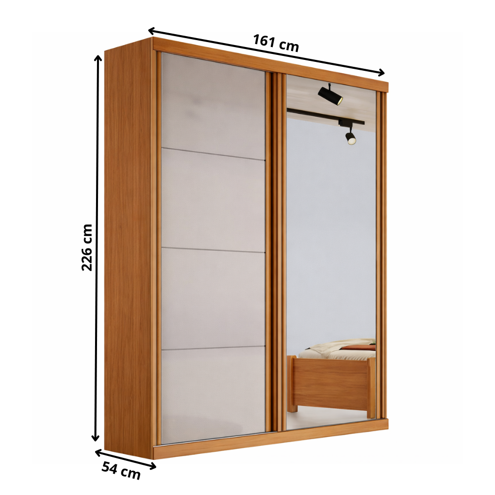 Guarda Roupa Solteiro com Espelho 2 Portas 2 Gavetas Buzios Bianchi