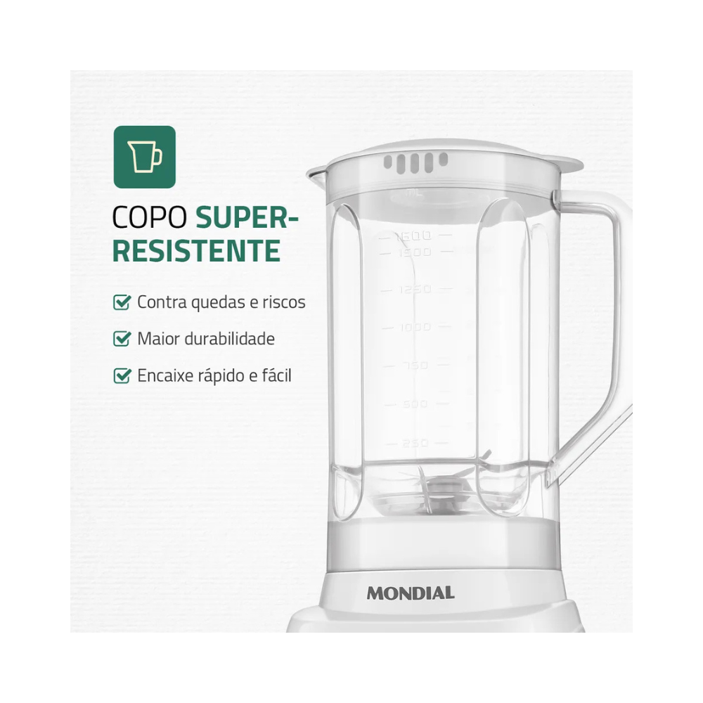 Liquidificador 550W  2 Velocidades  Pratic Power L-97-W Mondial