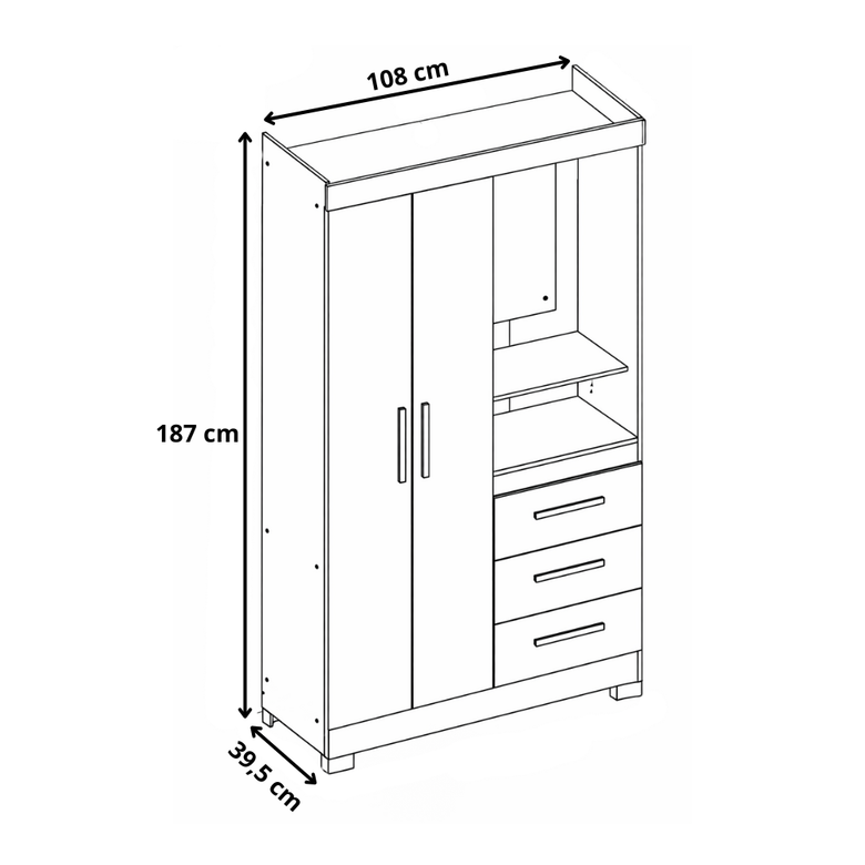 Guarda Roupa Solteiro 2 Portas 3 Gavetas Flex NT6020 Nótável Móveis