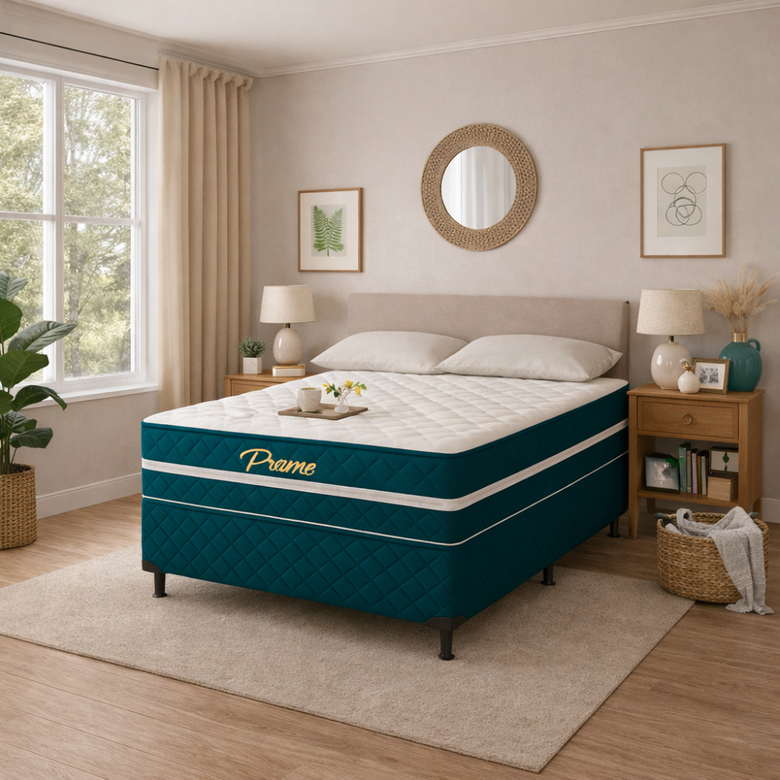 Cama Box Casal Prime (Colchão + Base) 138x188x62 Molas Ensacadas Bacetto