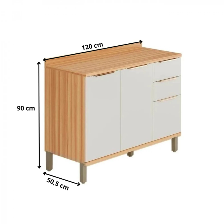 Balcão 2 Portas 3 Gavetas 120 Cm MDF Sauvignon Ronipa