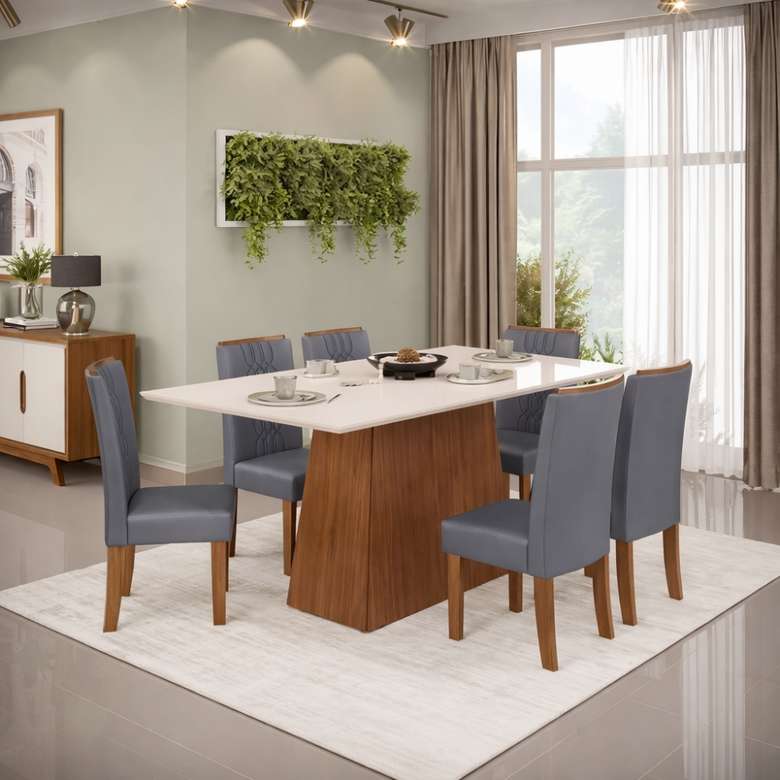 Mesa de Jantar 180 Cm Dulce com 6 Cadeiras Zoe Lunar Dj Móveis