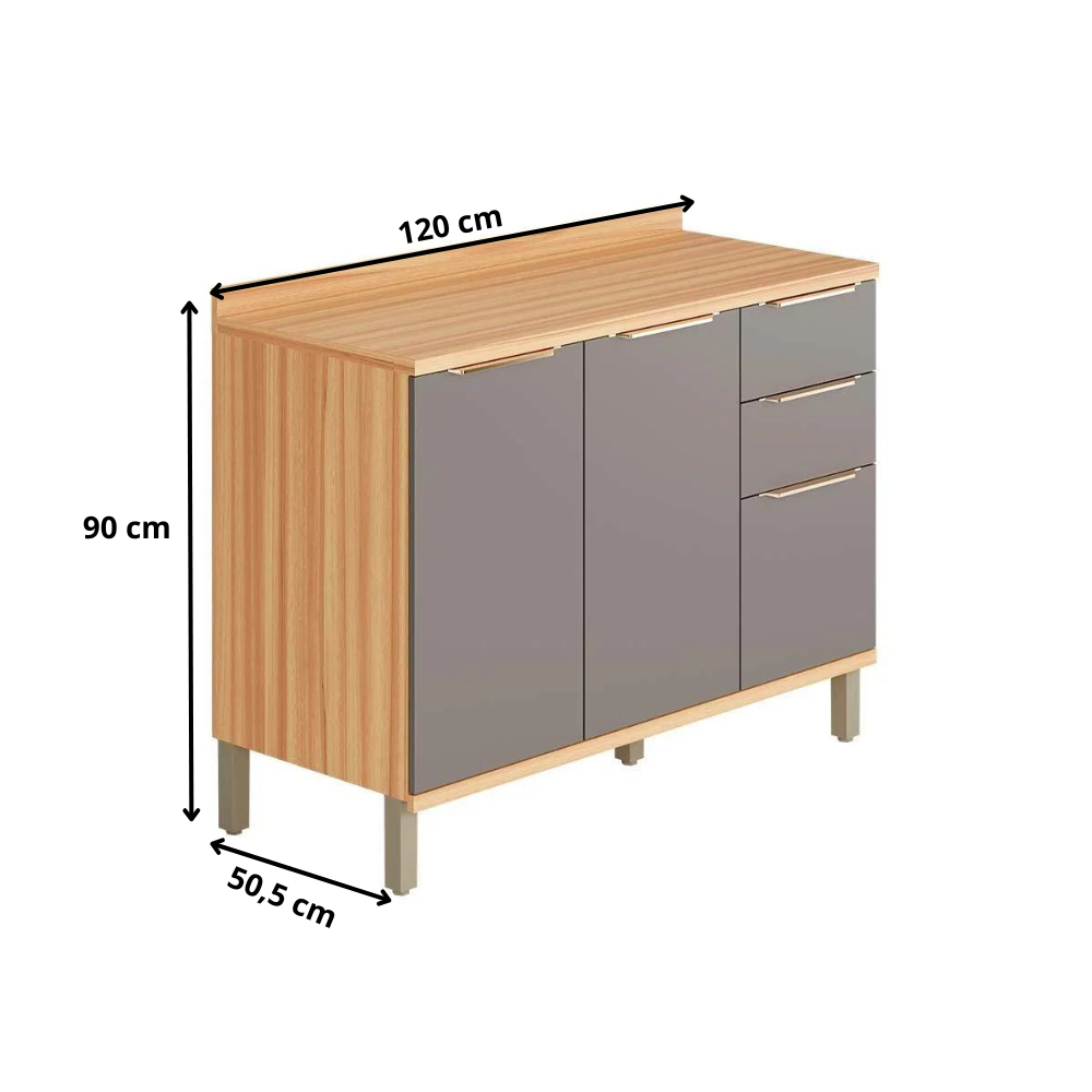 Balcão 2 Portas 3 Gavetas 120 Cm MDF Sauvignon Ronipa