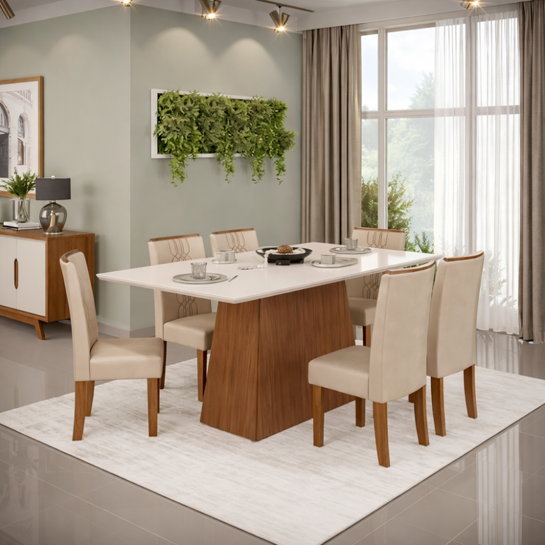 Mesa de Jantar 180 Cm Dulce com 6 Cadeiras Zoe Lunar Dj Móveis