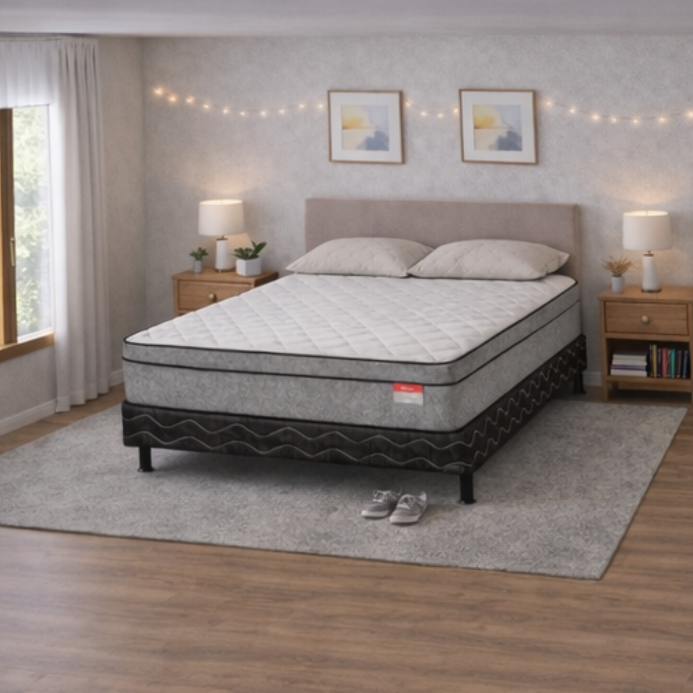 Conjunto Cama Box Casal Gold D45 Molas Ensacadas Base e Colchão 188x138 Reconflex - GRAFITE