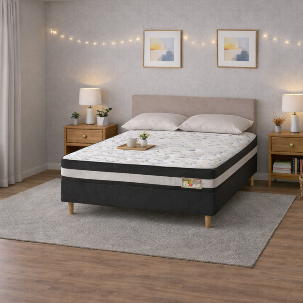 Cama Box Casal Conjugada D28  Ortomedic 138x188x53cm Bacetto - PRETO