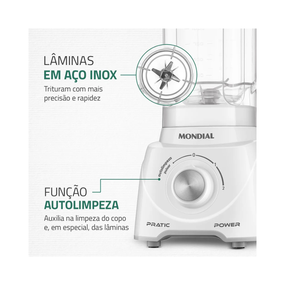 Liquidificador 550W  2 Velocidades  Pratic Power L-97-W Mondial