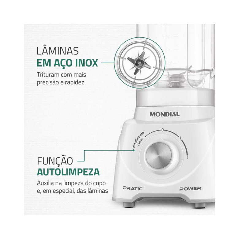Liquidificador 550W  2 Velocidades  Pratic Power L-97-W Mondial