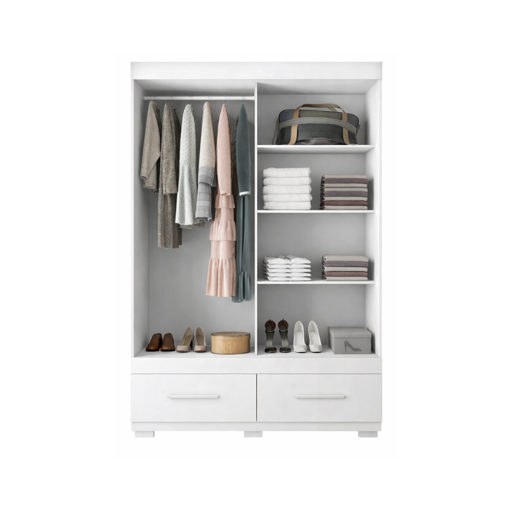 Guarda-Roupa Solteiro 2 Portas de Correr com Espelho 2 Gavetas Sereno Caemmun