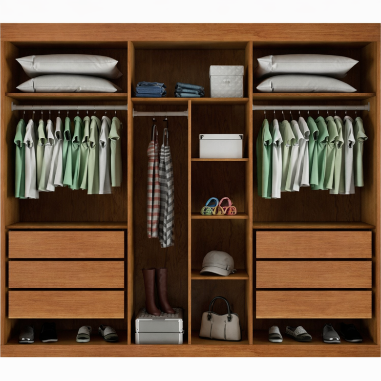 Guarda-Roupa Casal   6 Portas 6 Gavetas Com Espelho MDF Austria Bianchi