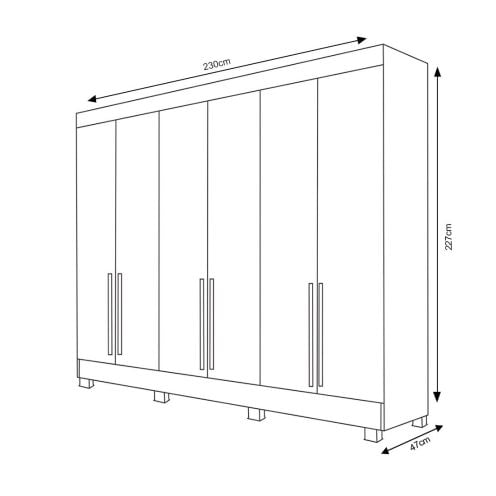 Guarda-Roupa Casal Em MDF 6 Portas 6 Gavetas Bianca Bianchi