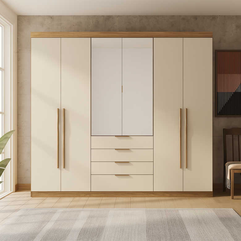 Guarda-Roupa Casal Com Espelho 6 Portas 4 Gavetas Giardino Demóbile