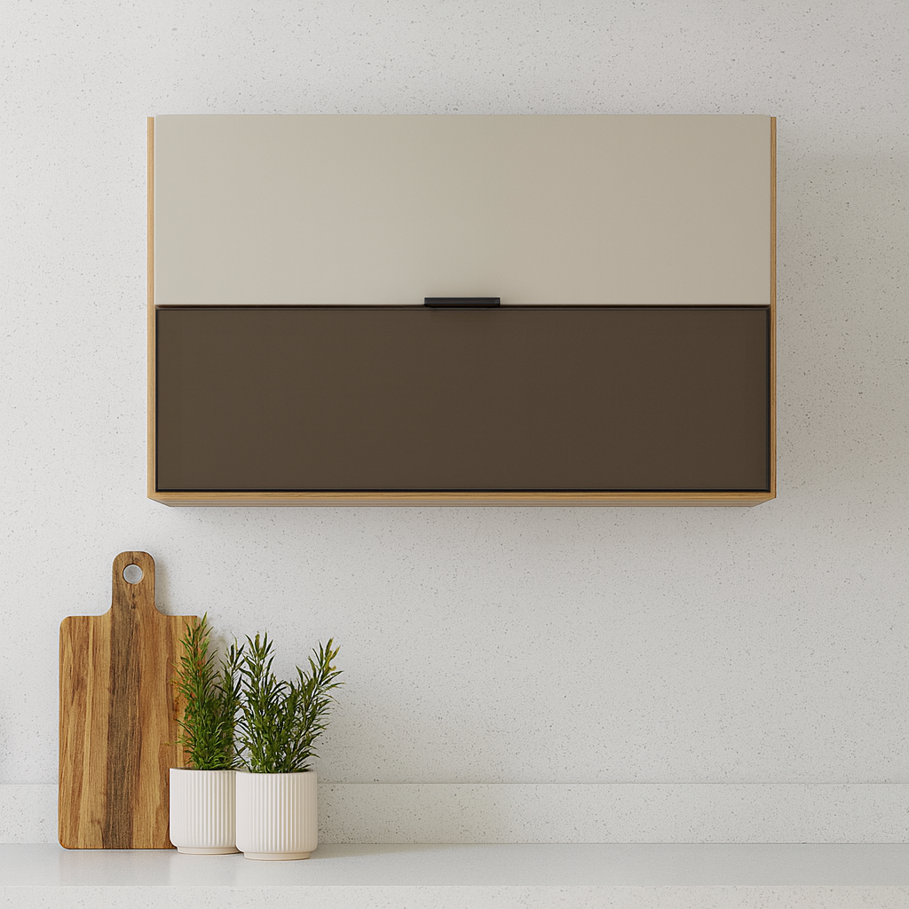 Armário Aéreo  2 Portas Basculantes 1 com Vidro 120 cm Aluminum  Kits Paraná - FREIJO/VANILLA