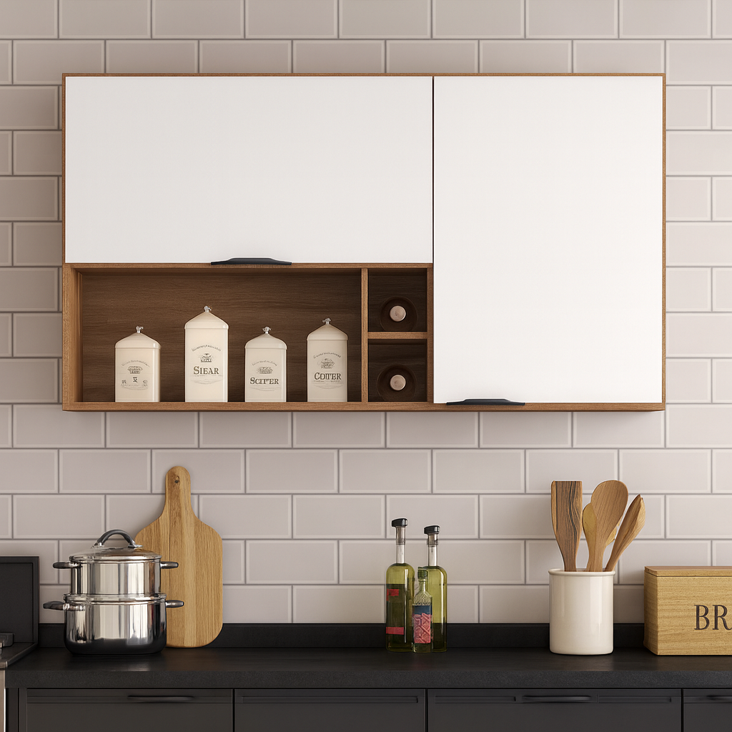 Armário Aéreo 120cm 2 Portas com Nichos Firenze Demóbile - AMENDOLA/BRANCO