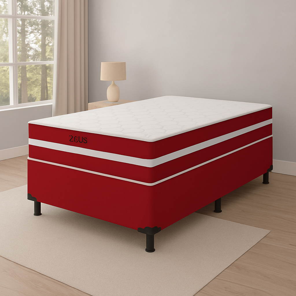 Cama Box Solteiro Zeus (Colchão + Base) 88x188 Molas Ensacadas Bacetto - VERM
