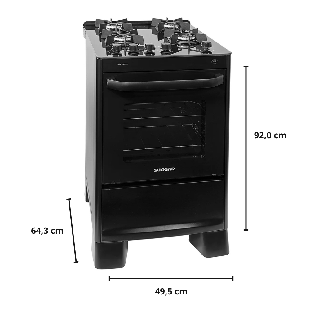 Fogão 4 Bocas Max Glass Suggar