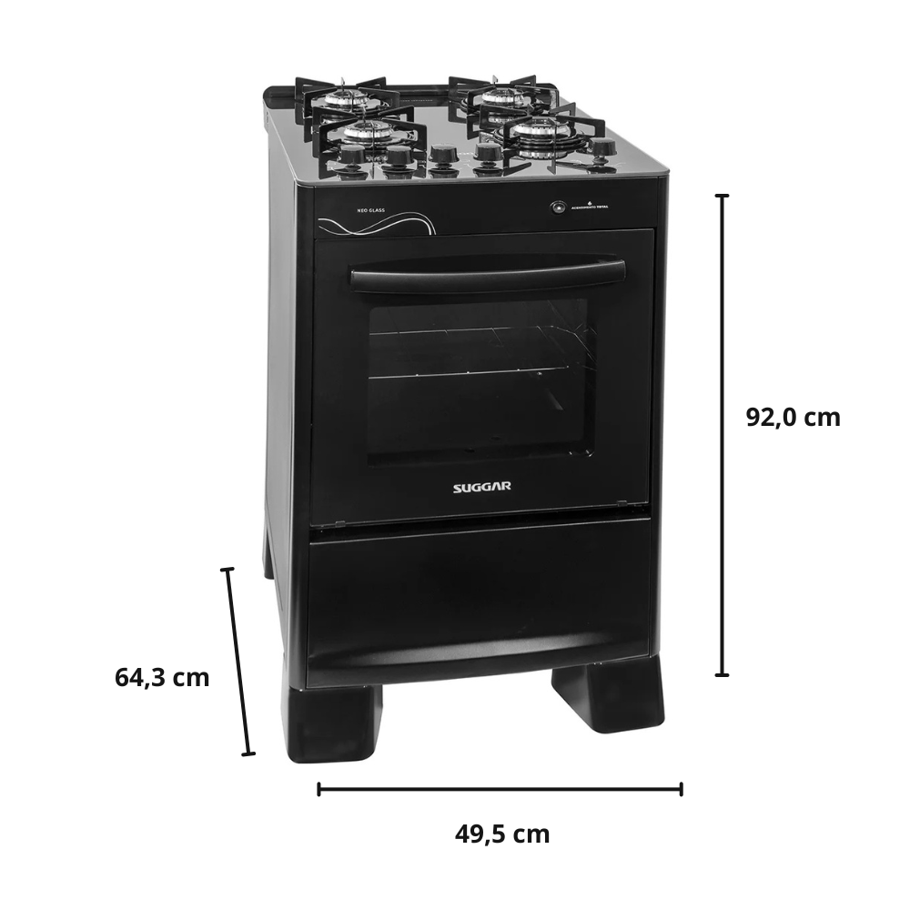 Fogão 4 Bocas Neo Glass Suggar - PRETO