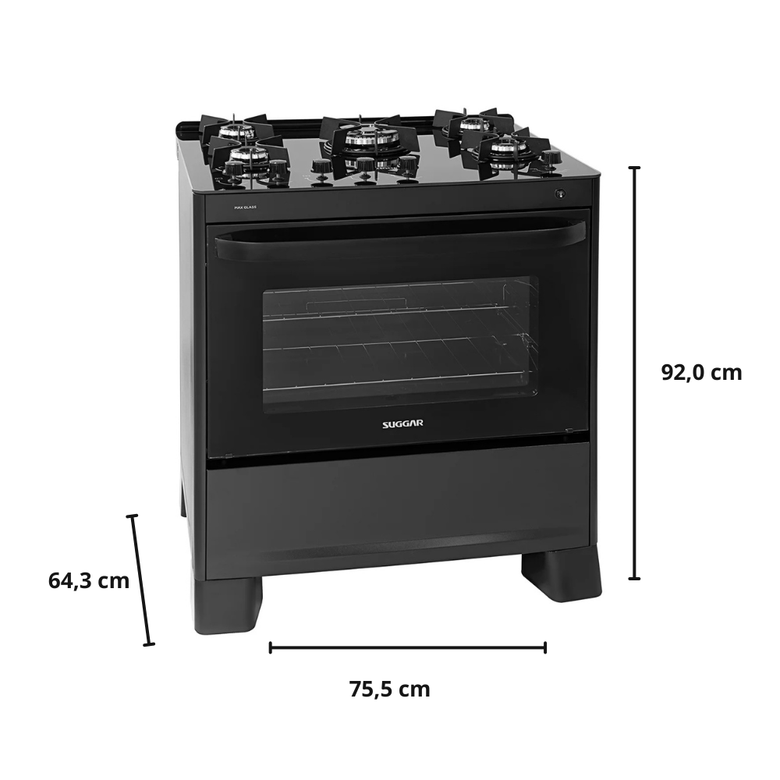Fogão 5 Bocas Max Glass Suggar