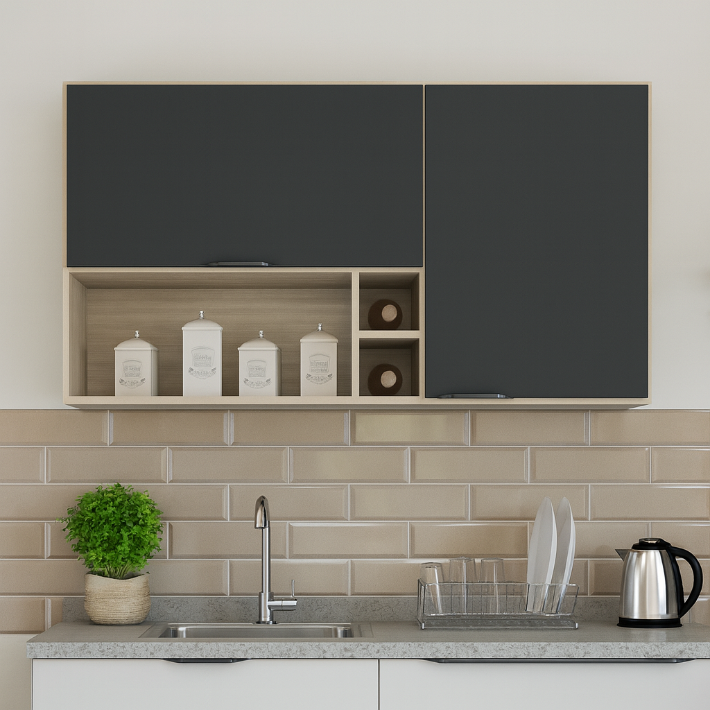 Armário Aéreo 120cm 2 Portas com Nichos Firenze Demóbile - AVENA/GRAFITO