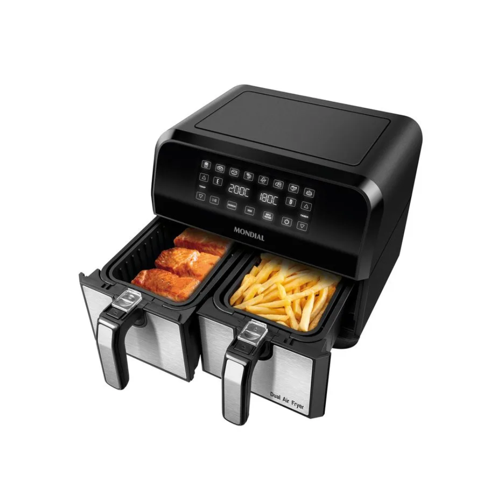 Fritadeira Elétrica Air Fryer Mondial Dual 8 Litros Duplo Cesto AFD-01-BI - PRETO