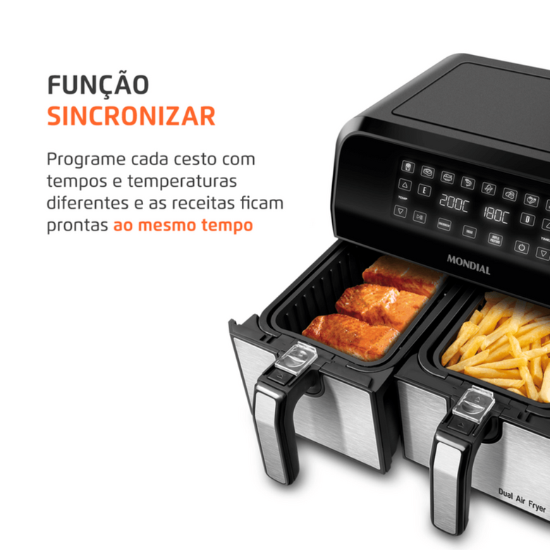 Fritadeira Elétrica Air Fryer Mondial Dual 8 Litros Duplo Cesto AFD-01-BI