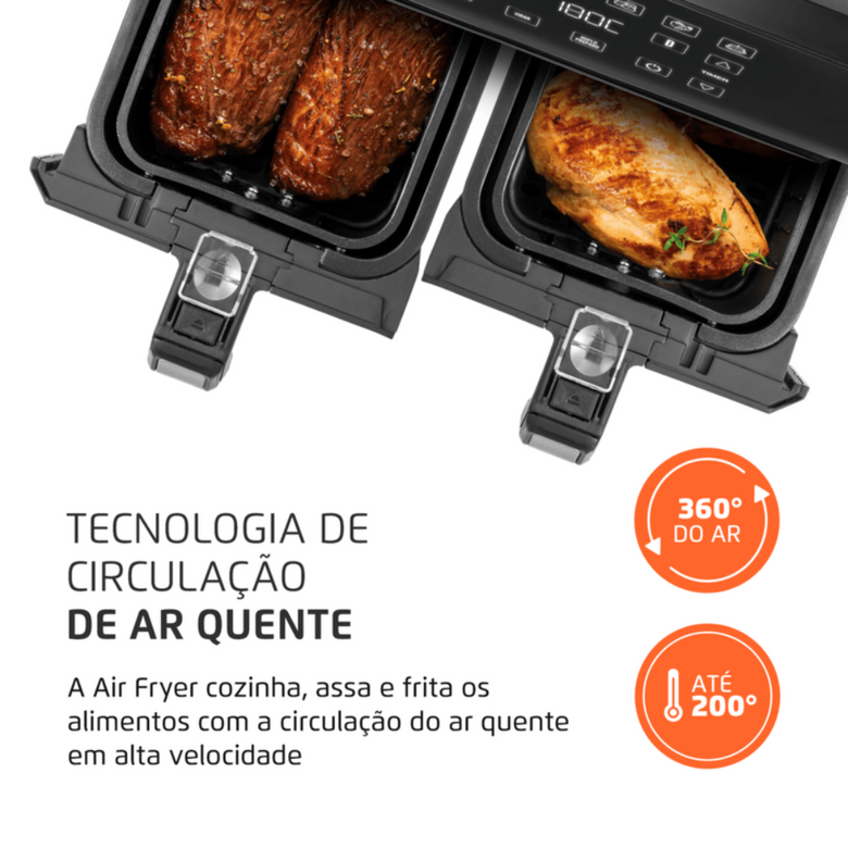 Fritadeira Elétrica Air Fryer Mondial Dual 8 Litros Duplo Cesto AFD-01-BI