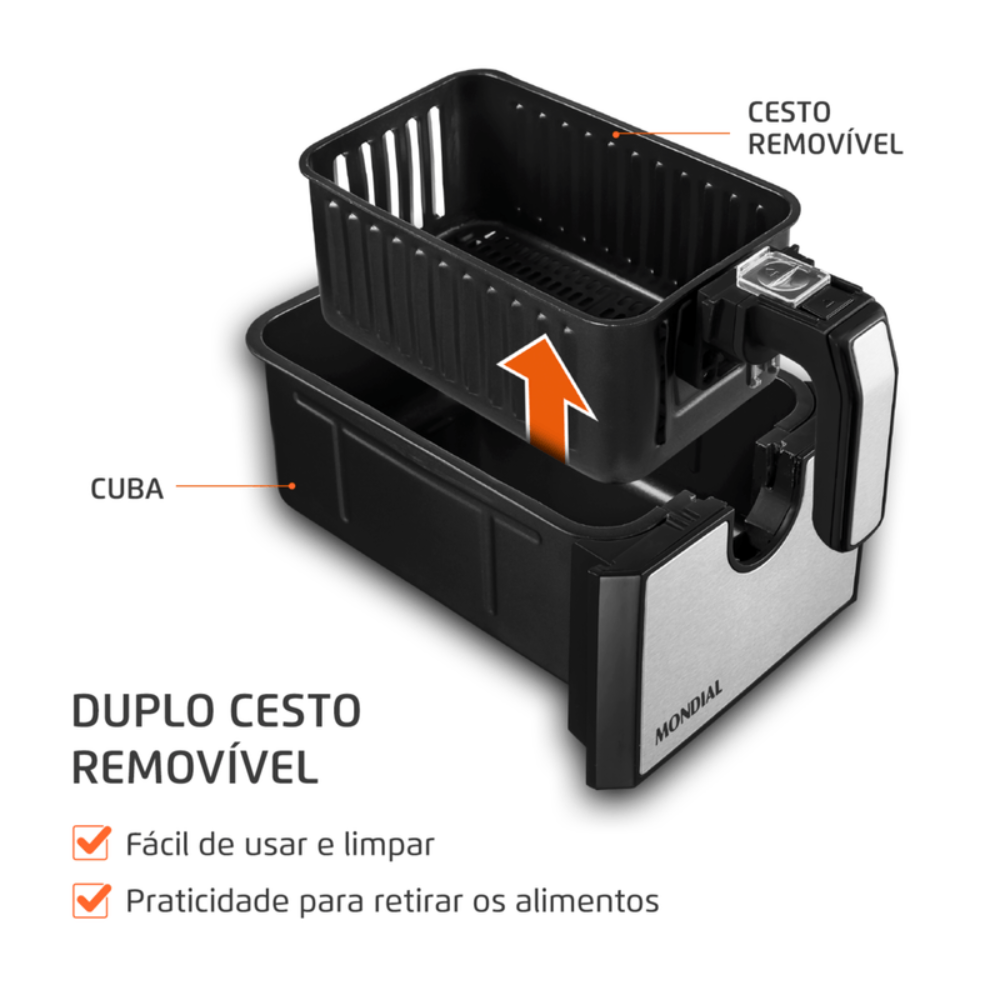Fritadeira Elétrica Air Fryer Mondial Dual 8 Litros Duplo Cesto AFD-01-BI - PRETO