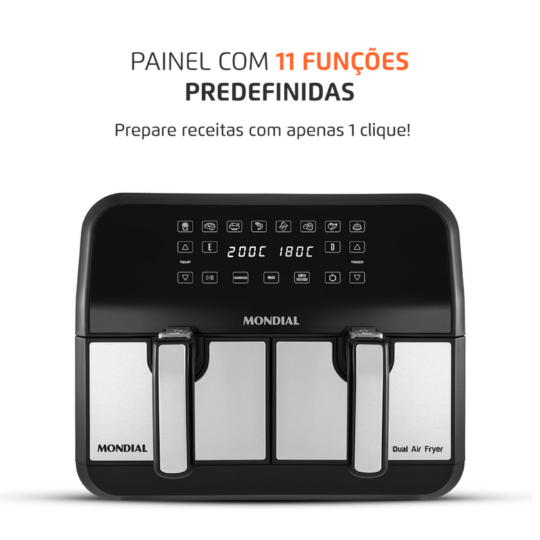 Fritadeira Elétrica Air Fryer Mondial Dual 8 Litros Duplo Cesto AFD-01-BI