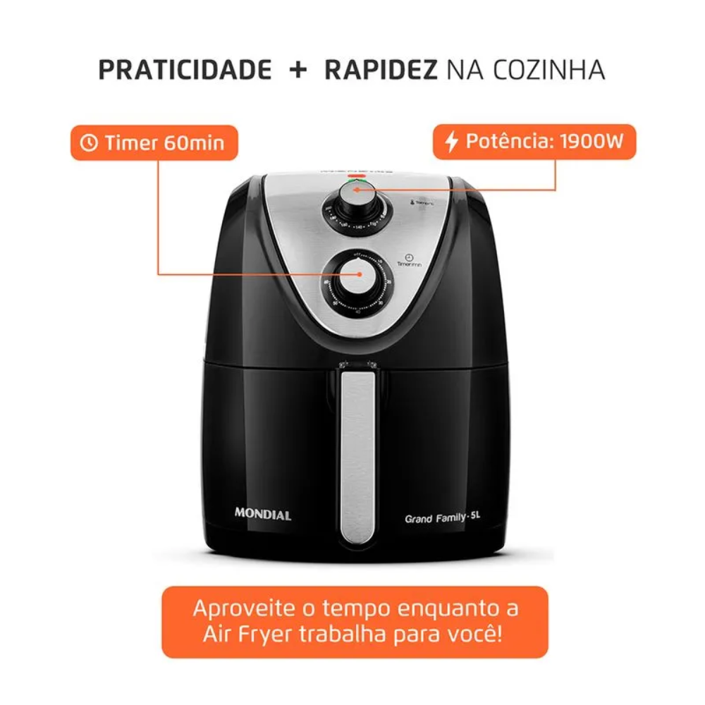 Fritadeira Elétrica Air Fryer Mondial 5 Litros AFN-50-BI - PRETO