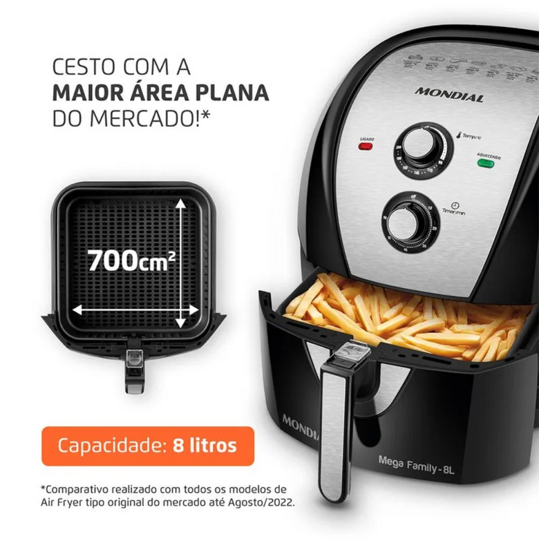 Fritadeira Elétrica Air Fryer 8L Mega Family AFN-80-BI Mondial