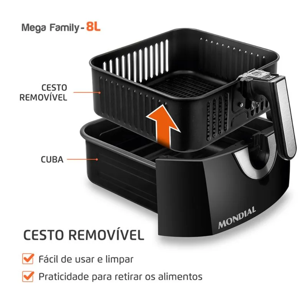 Fritadeira Elétrica Air Fryer 8L Mega Family AFN-80-BI Mondial