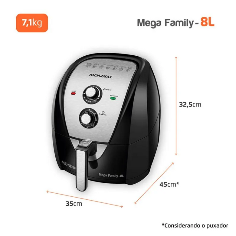 Fritadeira Elétrica Air Fryer 8L Mega Family AFN-80-BI Mondial