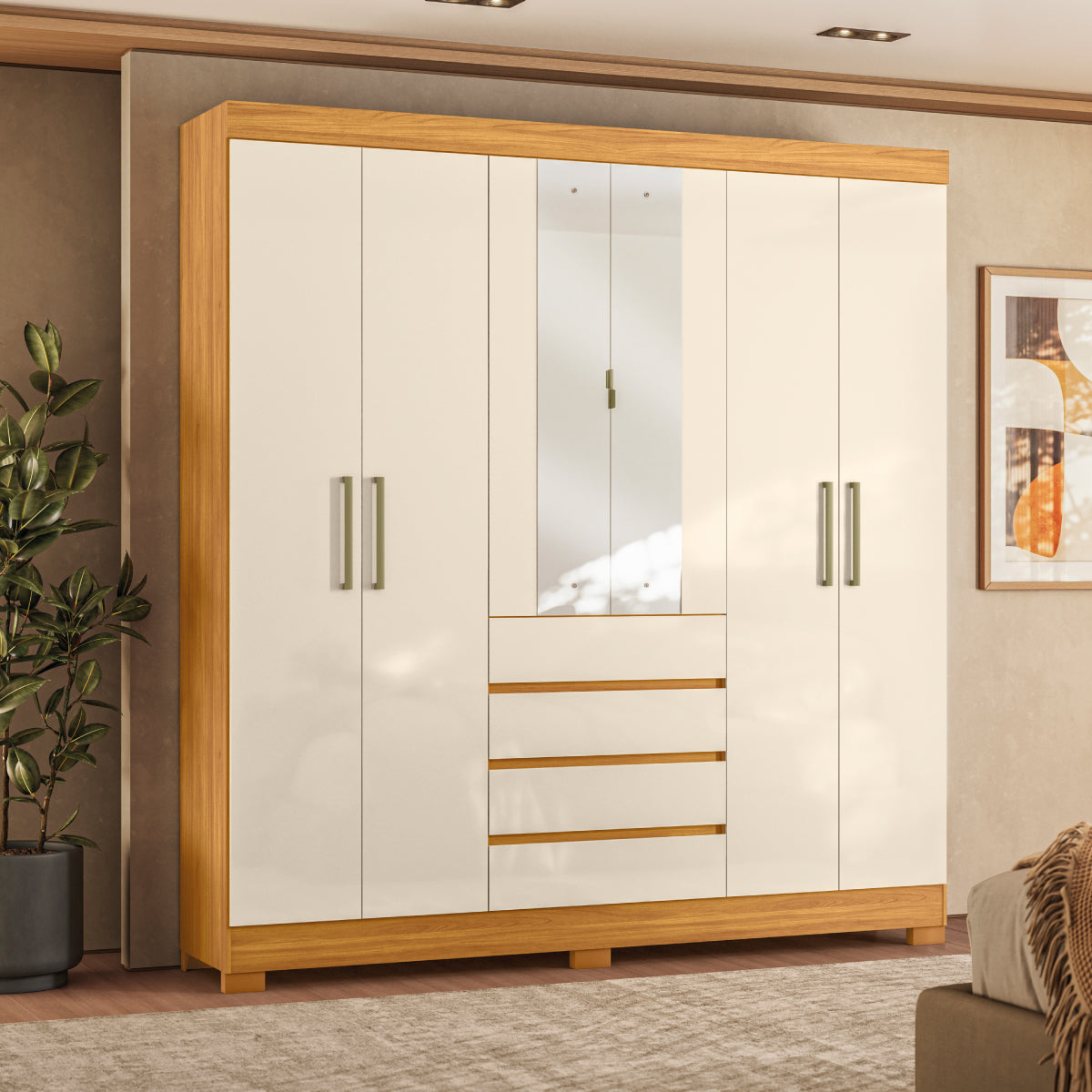 Guarda-roupa Casal 6 Portas 4 Gavetas com Espelho Ópera Demóbile