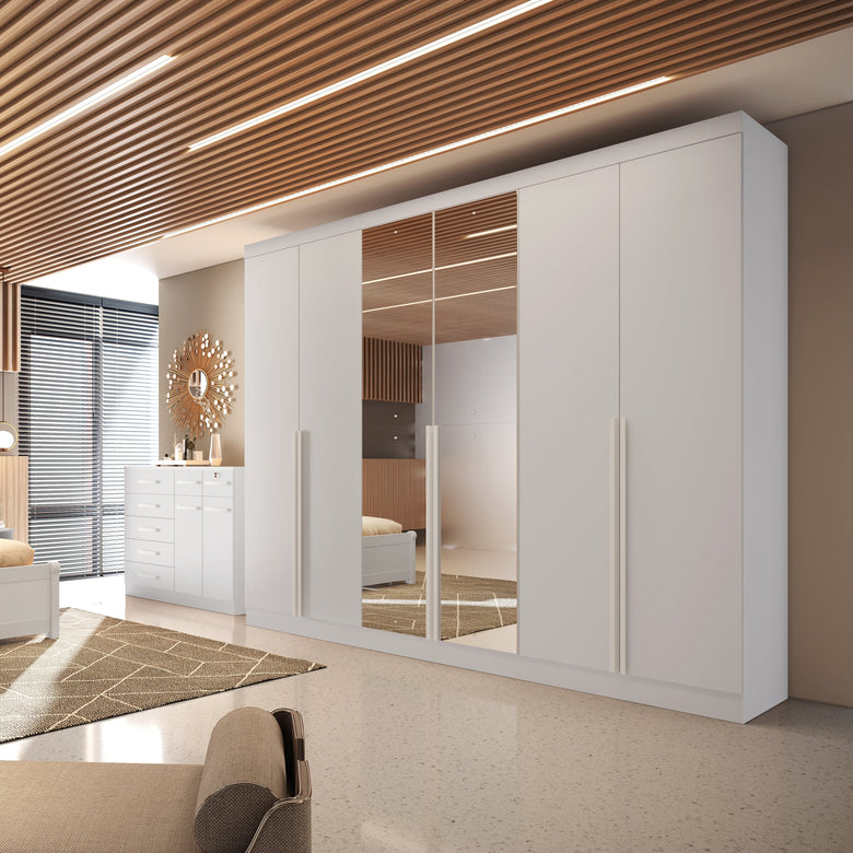 Guarda-Roupa Casal   6 Portas 6 Gavetas Com Espelho MDF Austria Bianchi