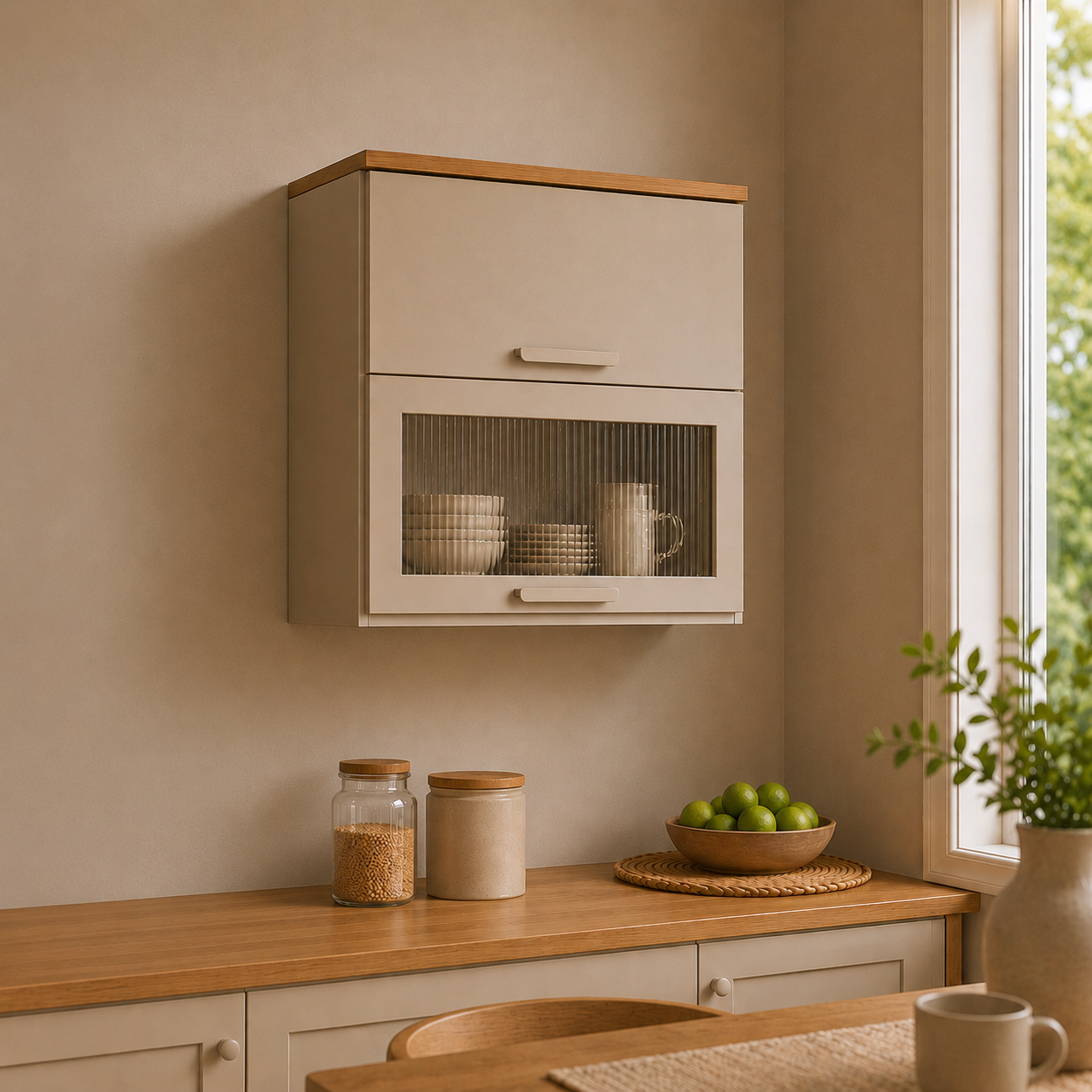 Armário Aéreo Bella 80cm 2 Portas Basculante Com Vidro MGM - FREIJO/OFFWHITE