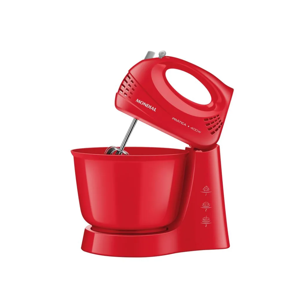 Batedeira Mondial Prática 400W B-44-R 3 Velocidades - VERM