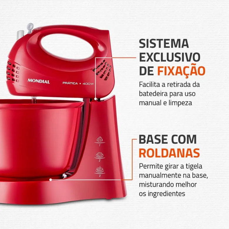 Batedeira Mondial Prática 400W B-44-R 3 Velocidades