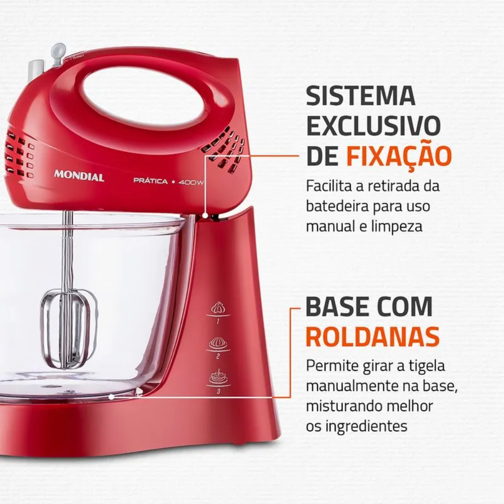Batedeira Mondial 3 velocidades 400W B-45-R - VERM